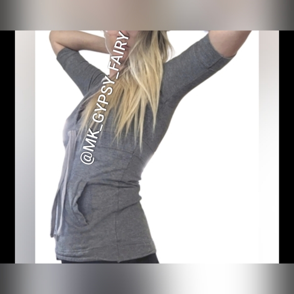 Poof Short Sleeve Grey Hoodie Sweatshirt Top - Picture 3 of 13